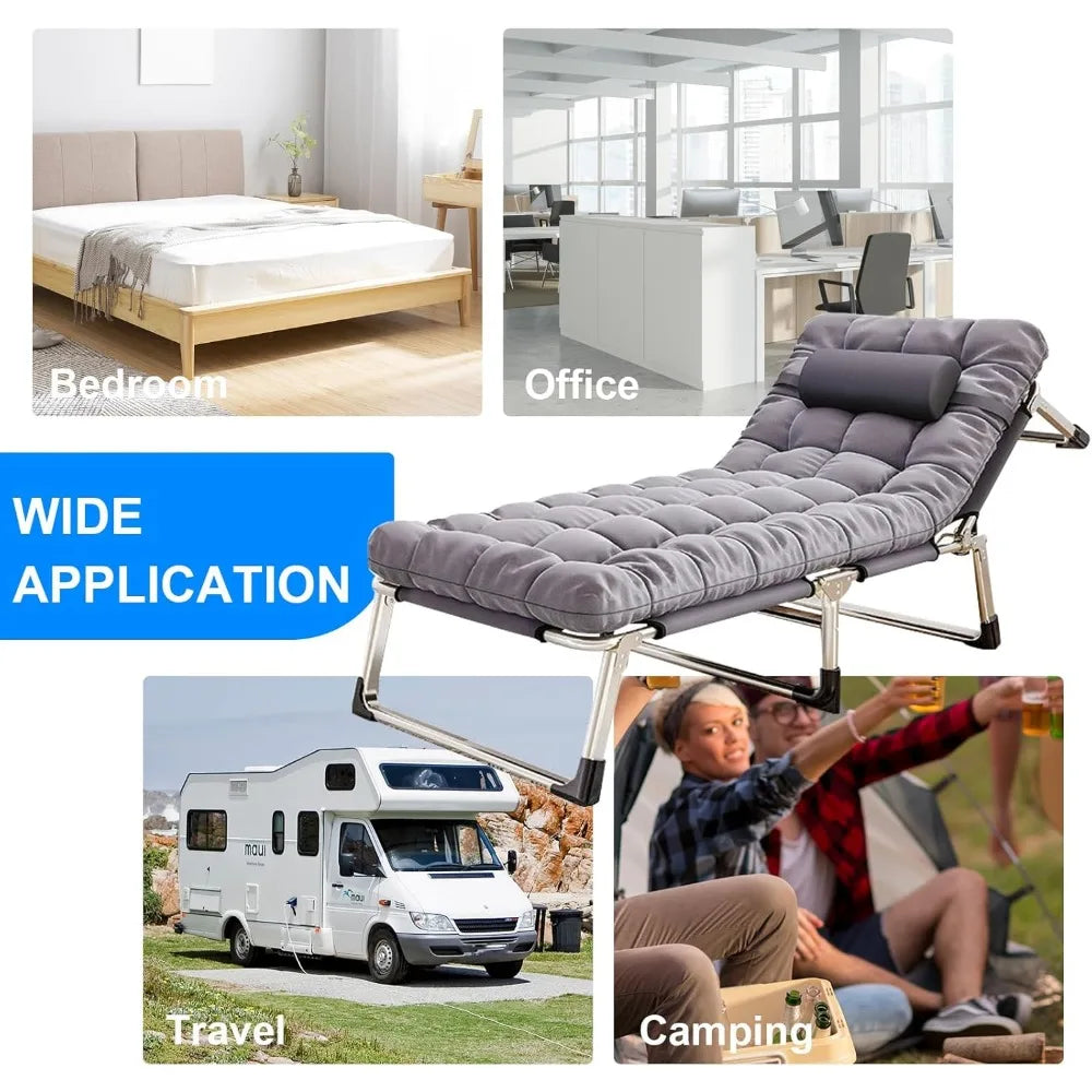 Reclining Camping Cot - Portable, 500 lb Capacity, 5-Level Adjust