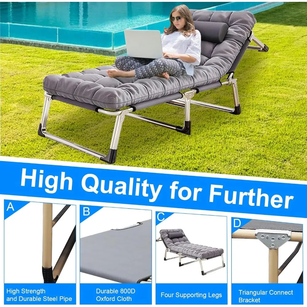 Reclining Camping Cot - Portable, 500 lb Capacity, 5-Level Adjust