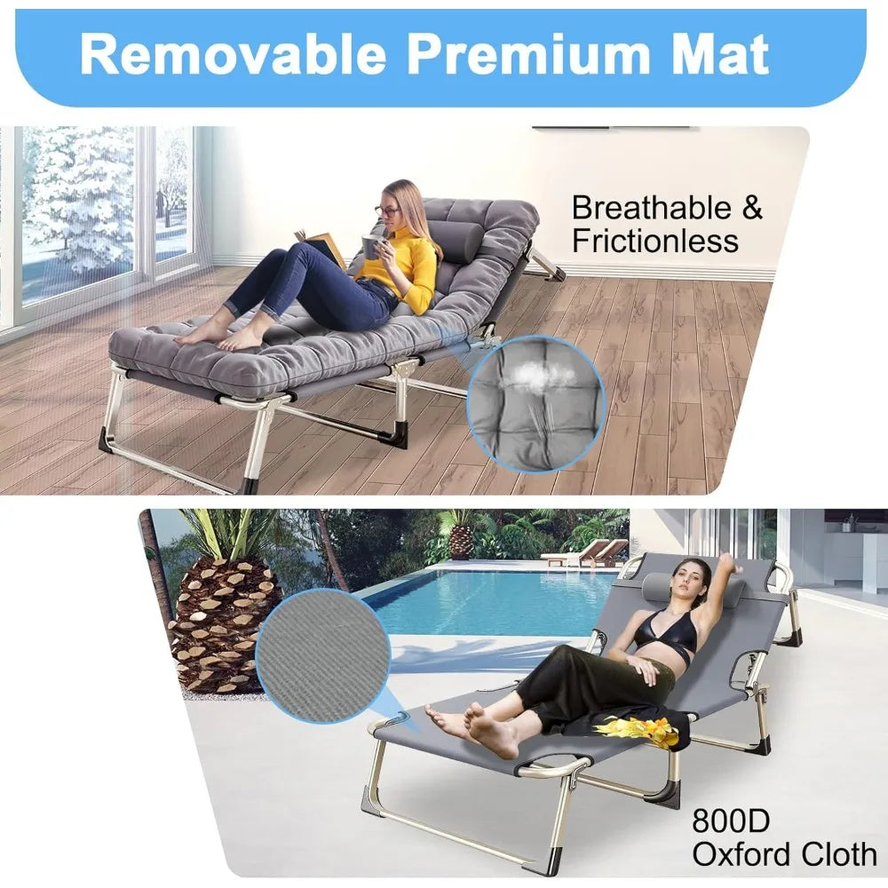 Reclining Camping Cot - Portable, 500 lb Capacity, 5-Level Adjust