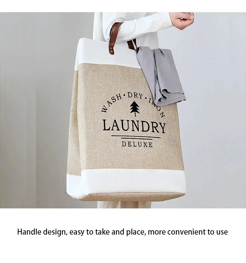 Foldable Laundry Basket - Large Capacity, Khaki Fabric Design