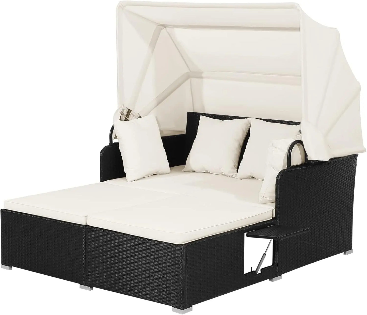Outdoor Wicker Daybed with Canopy & Tables - HAPPYGRILL