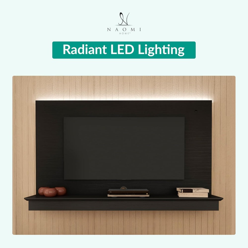 Black Floating Entertainment Center - LED & Cable Management