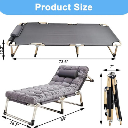 Reclining Camping Cot - Portable, 500 lb Capacity, 5-Level Adjust