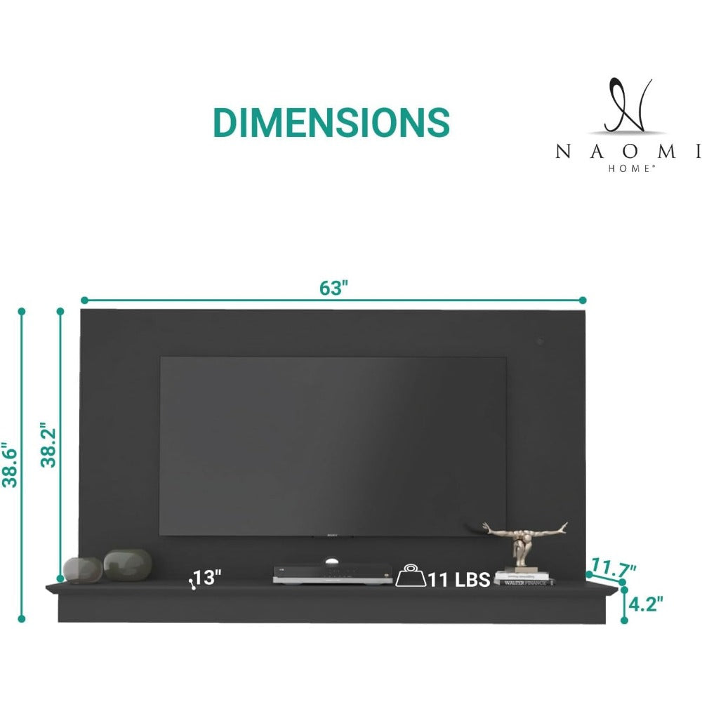 Black Floating Entertainment Center - LED & Cable Management