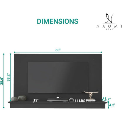 Black Floating Entertainment Center - LED & Cable Management