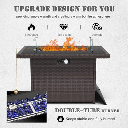 Outdoor Wicker Sofa Set - 7 Piece Patio with Fire Pit Table