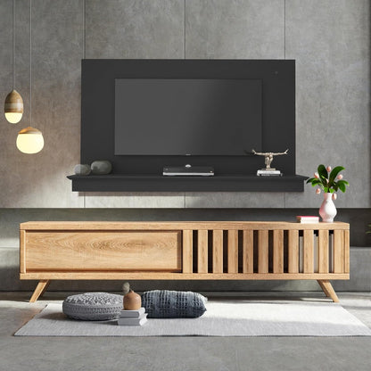 Black Floating Entertainment Center - LED & Cable Management