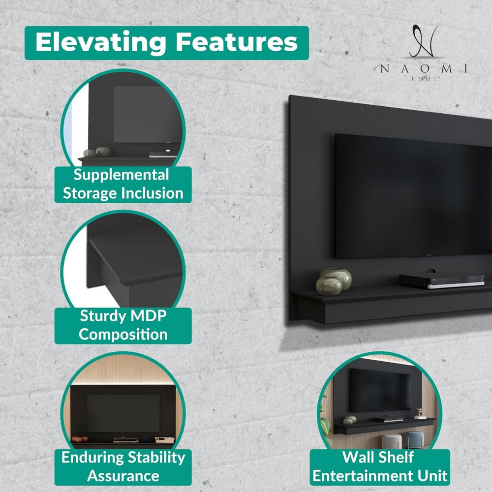 Black Floating Entertainment Center - LED & Cable Management