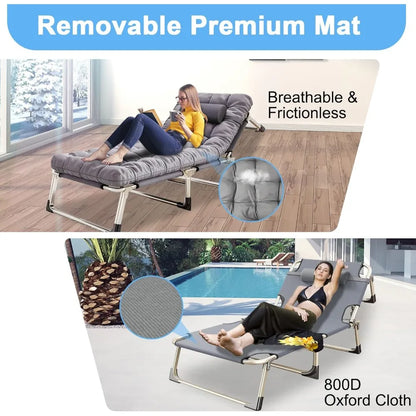 Reclining Camping Cot - Portable, 500 lb Capacity, 5-Level Adjust
